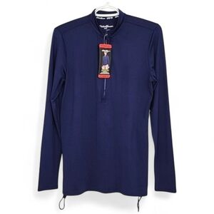 NWT Eddie Bauer Women's Swim Top Long Sleeves Navy 1/4 Zip Rashguard UPF 50 Sz M